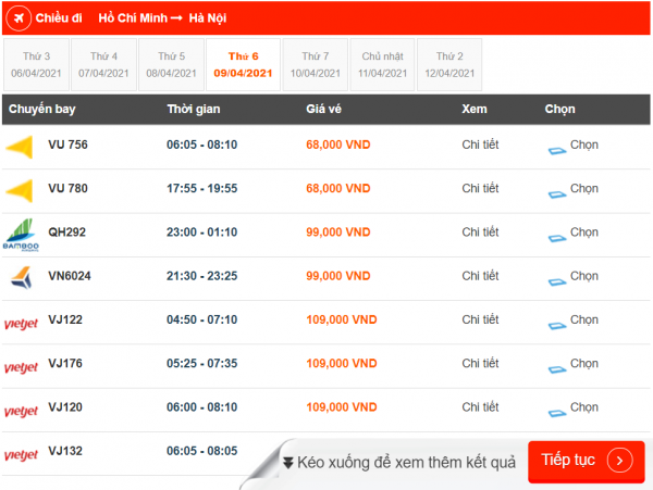 Vé máy bay giá rẻ Vietjet, BamBoo và Vietnam Airlines