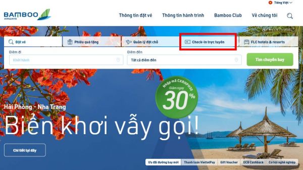 Hướng dẫn check in trực tuyến Bamboo Airways