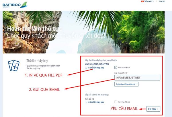 Hướng dẫn check in trực tuyến Bamboo Airways